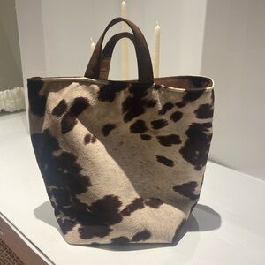 Cow Print Suede Effect Tote Bag